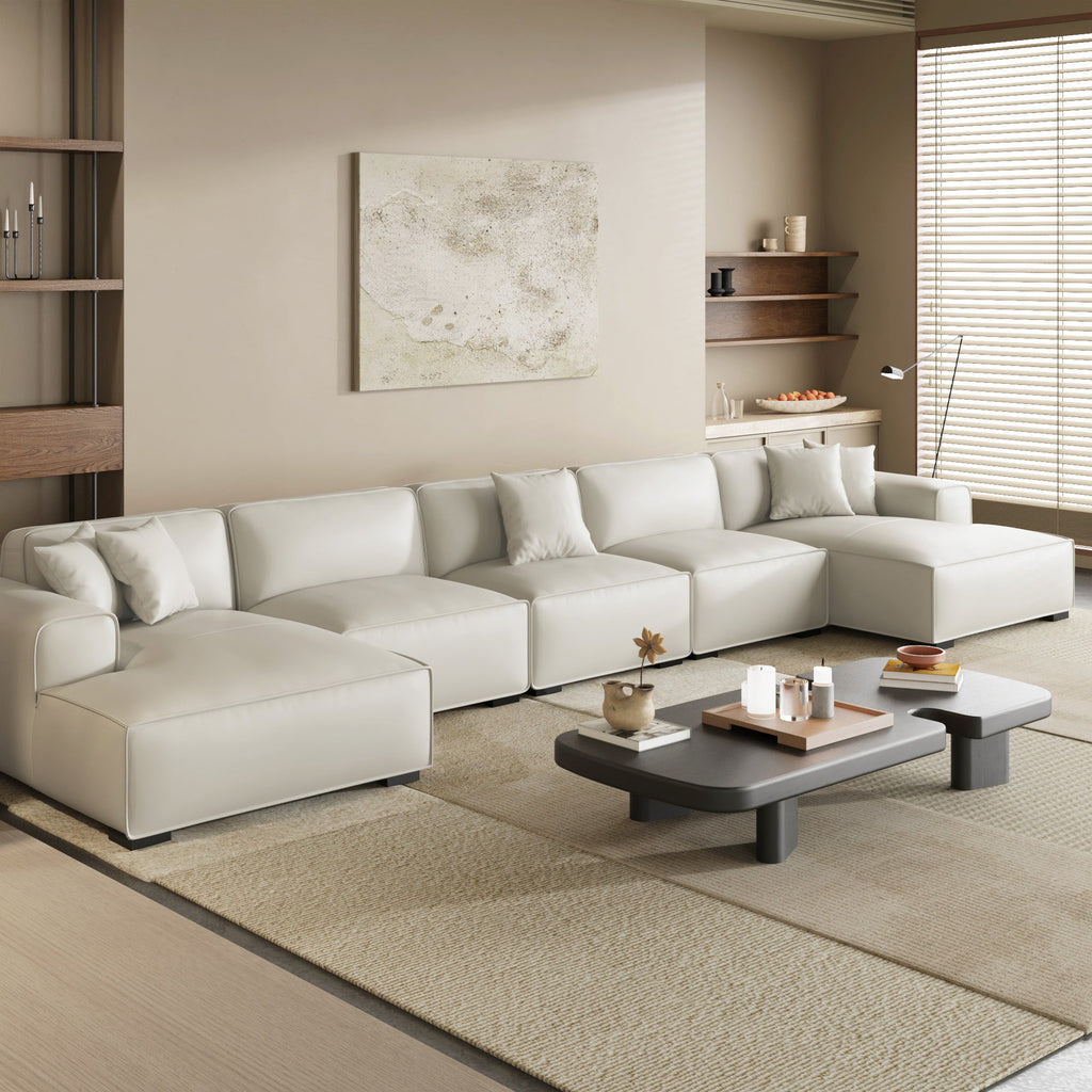 Domus Modular Brown Leather Double Chaise Sectional