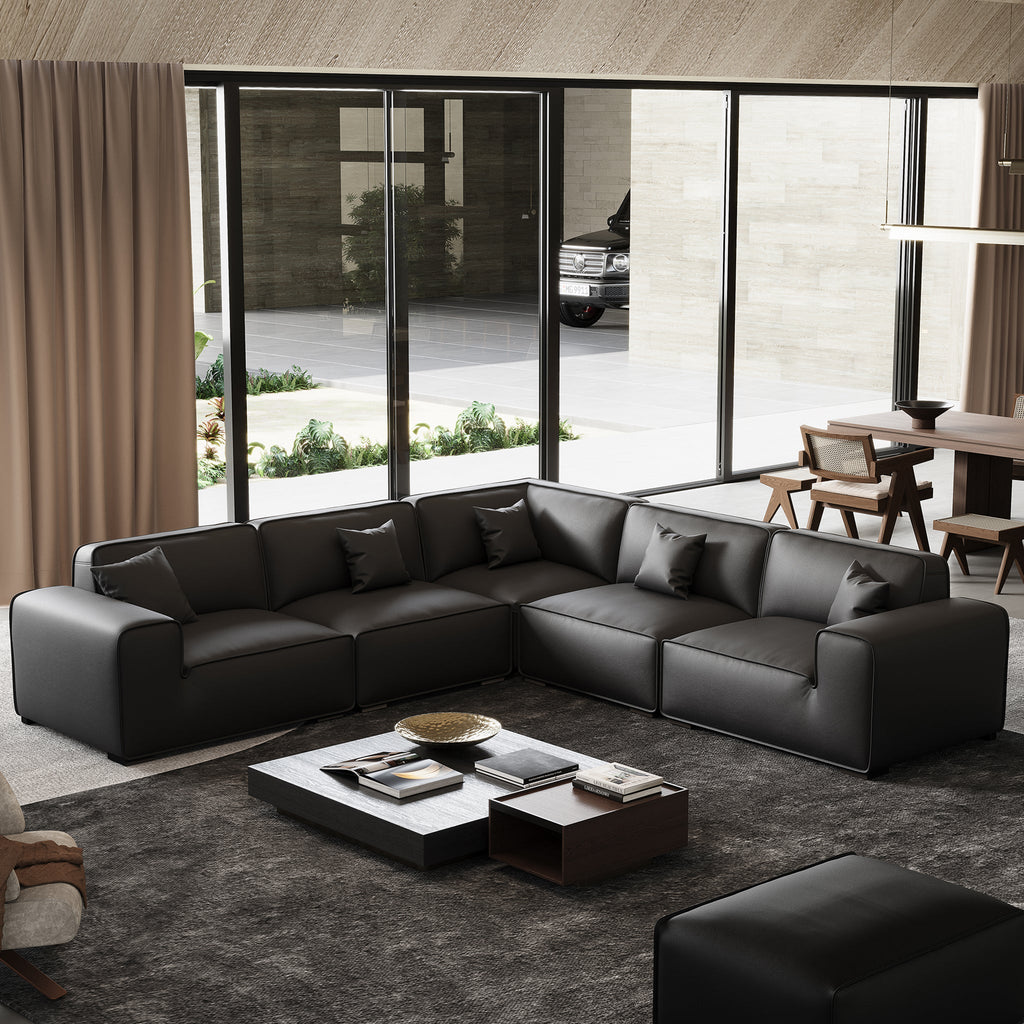 Domus Modular Beige Leather L-Shaped Sectional