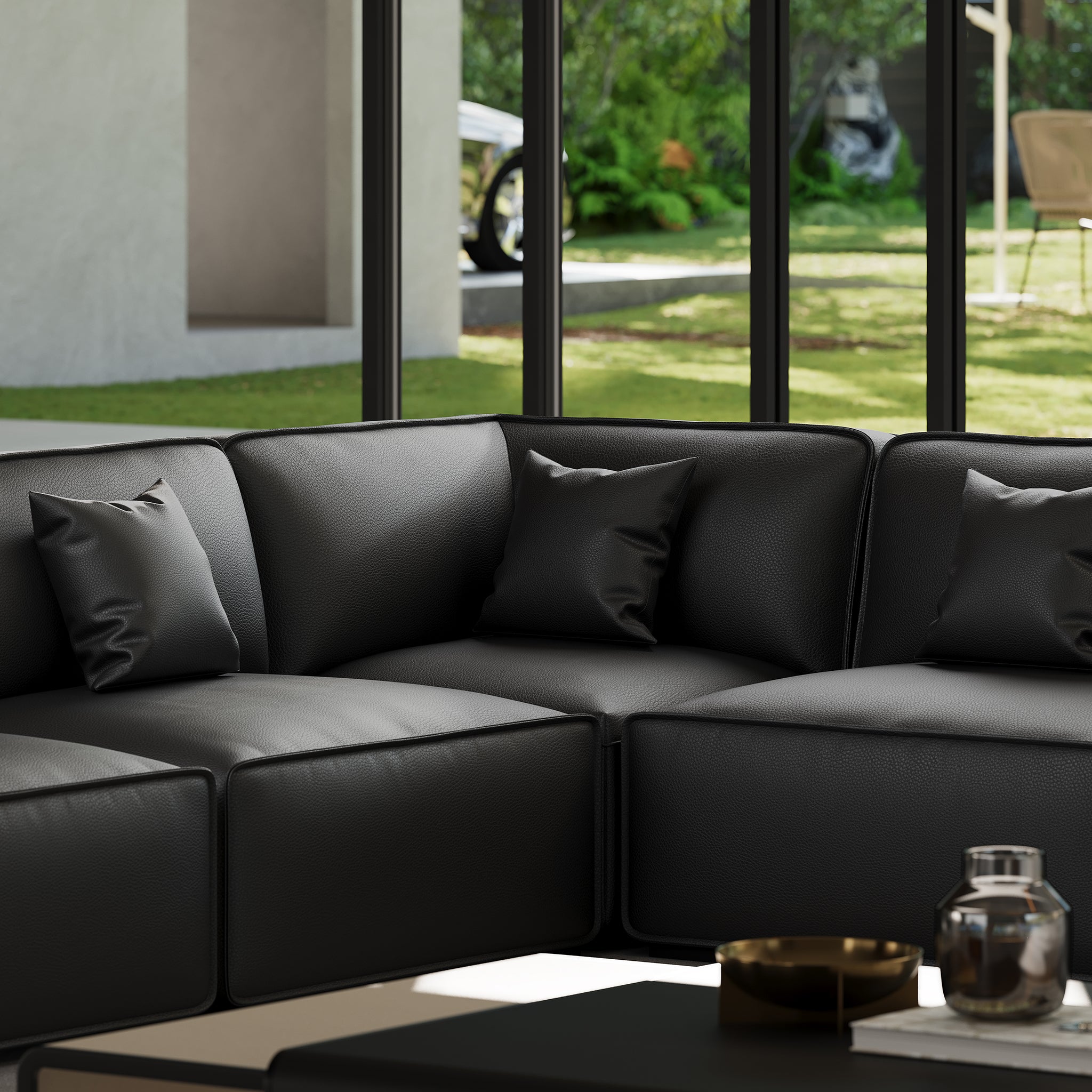 Domus Modular Beige Leather U-Shaped Sectional
