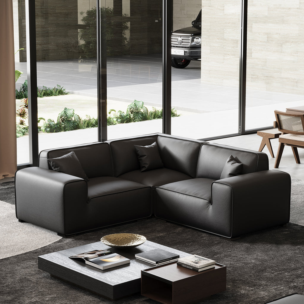 Domus Modular Beige Leather L-Shaped Sectional