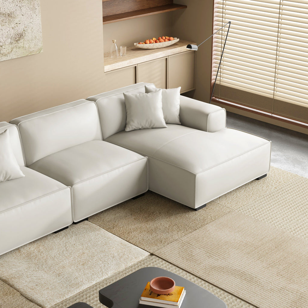 Domus Modular Beige Leather Double Chaise Sectional