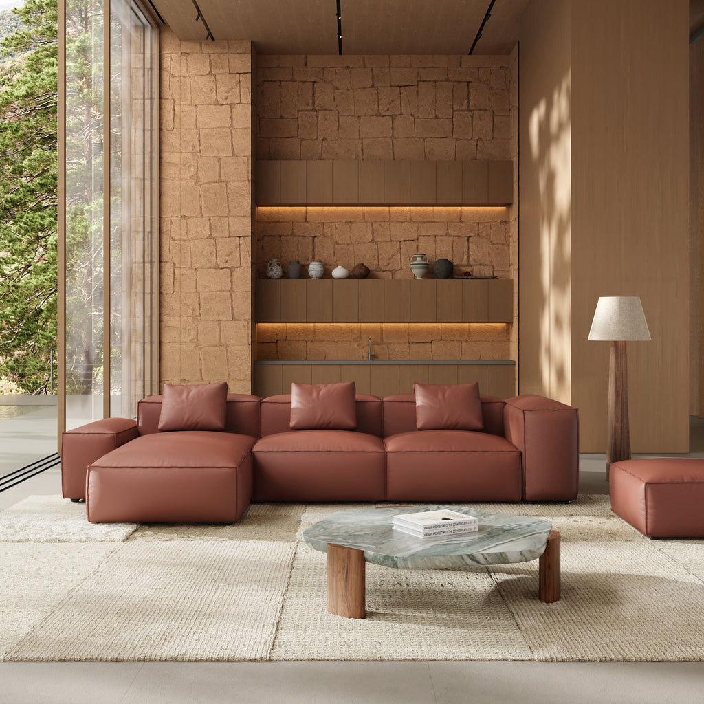 Cube Modular Beige Genuine Leather Double-Sided Sectional