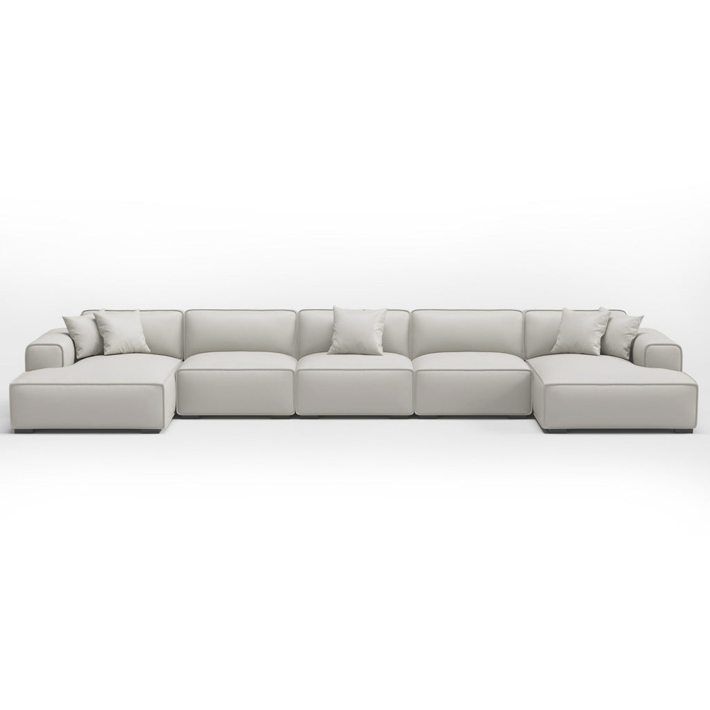 Domus Modular Black Leather Double Chaise Sectional