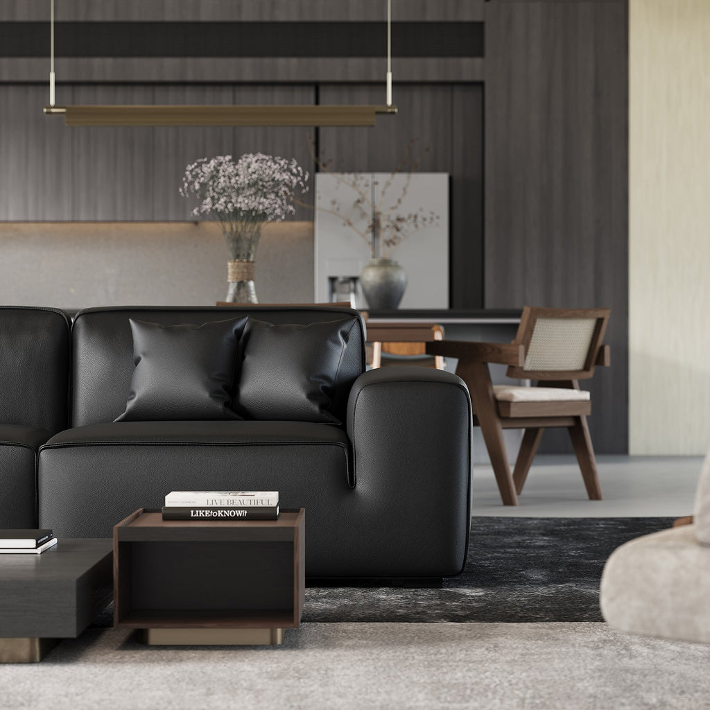 Domus Modular Black Leather Sofa