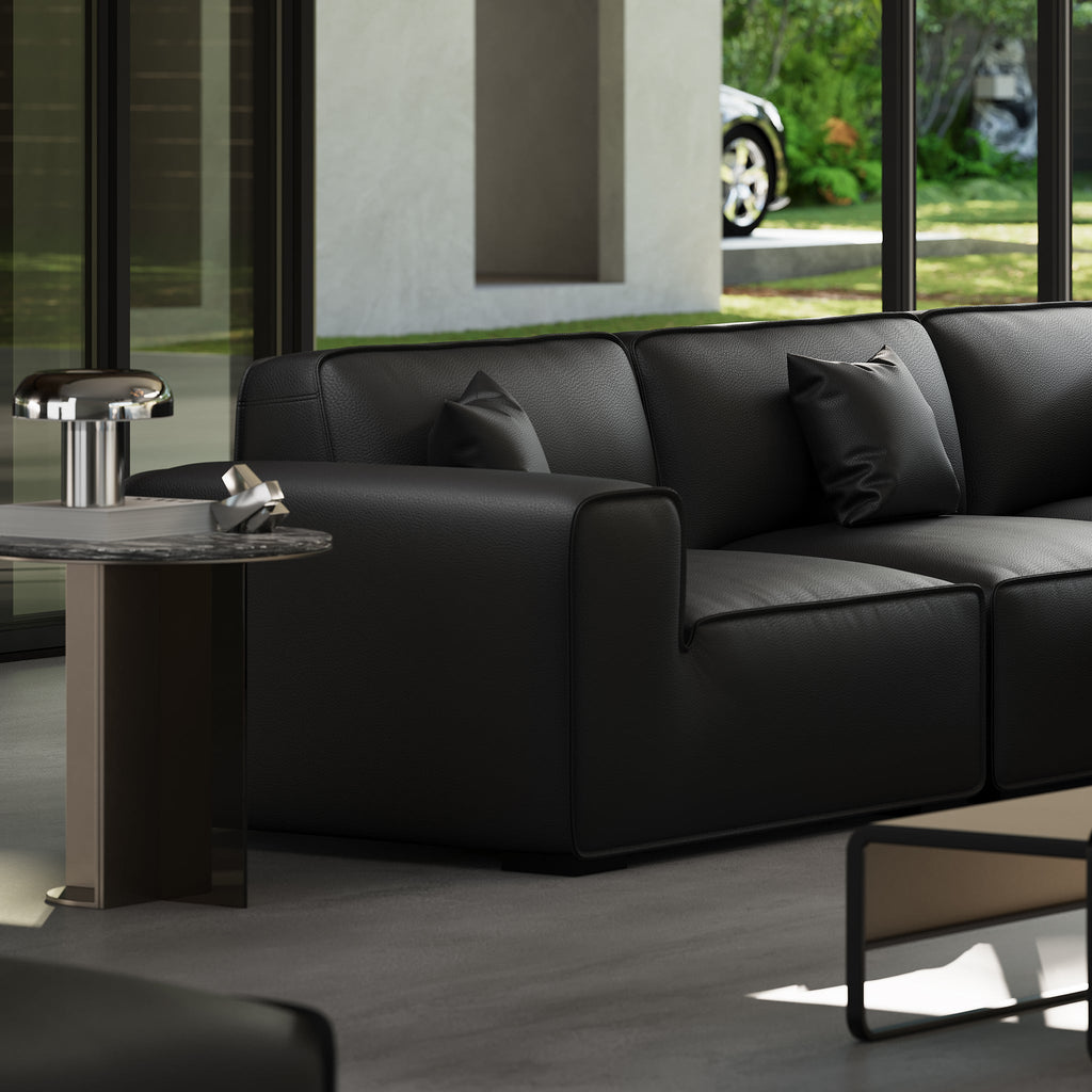 Domus Modular Beige Leather U-Shaped Sectional