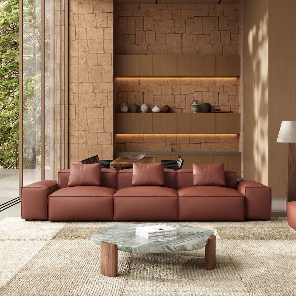 Cube Modular Beige Genuine Leather Sofa