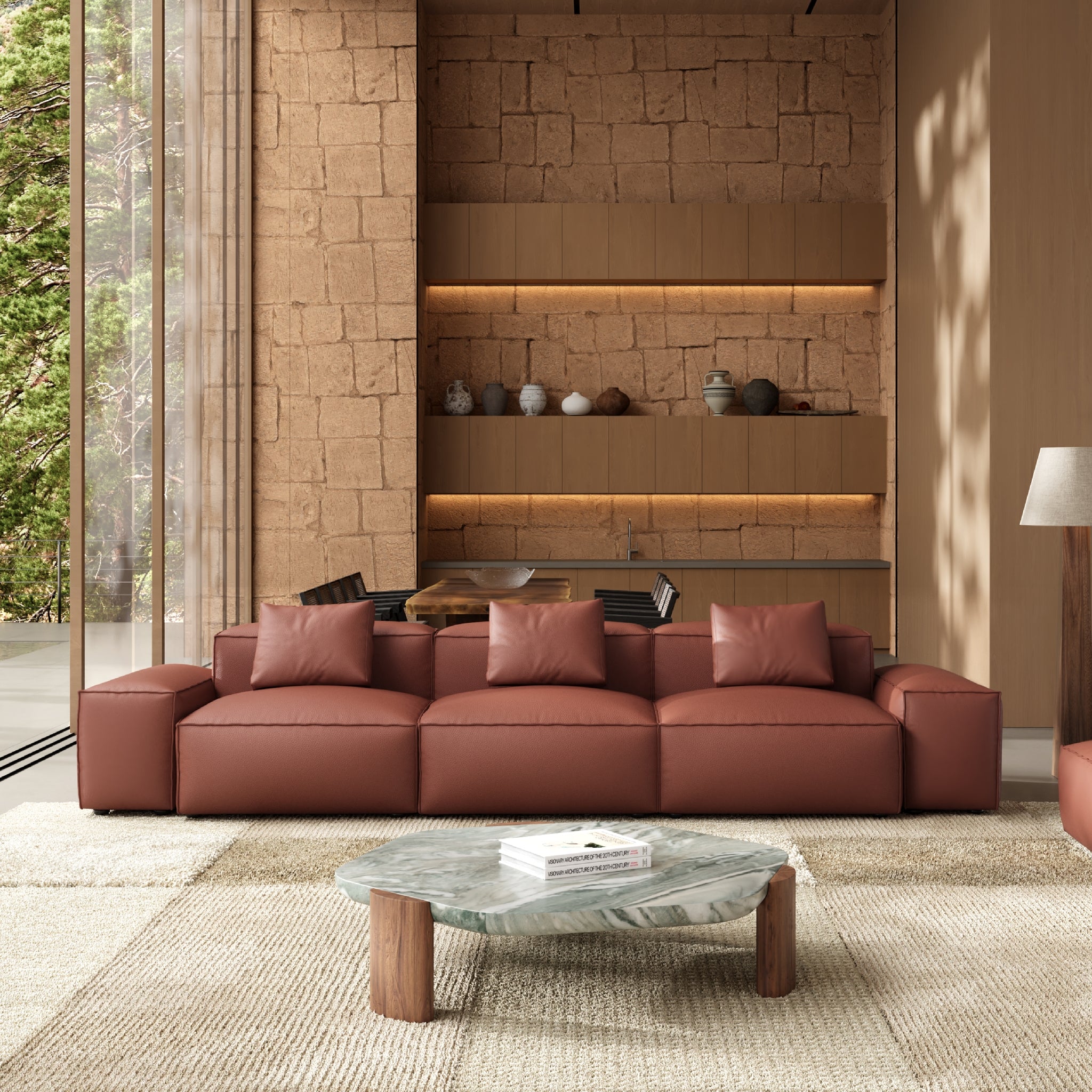 Cube Modular Beige Genuine Leather Sofa