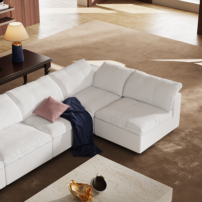 Canapé d'angle en U gris tendre Wabi-Sabi avec extrémités ouvertes