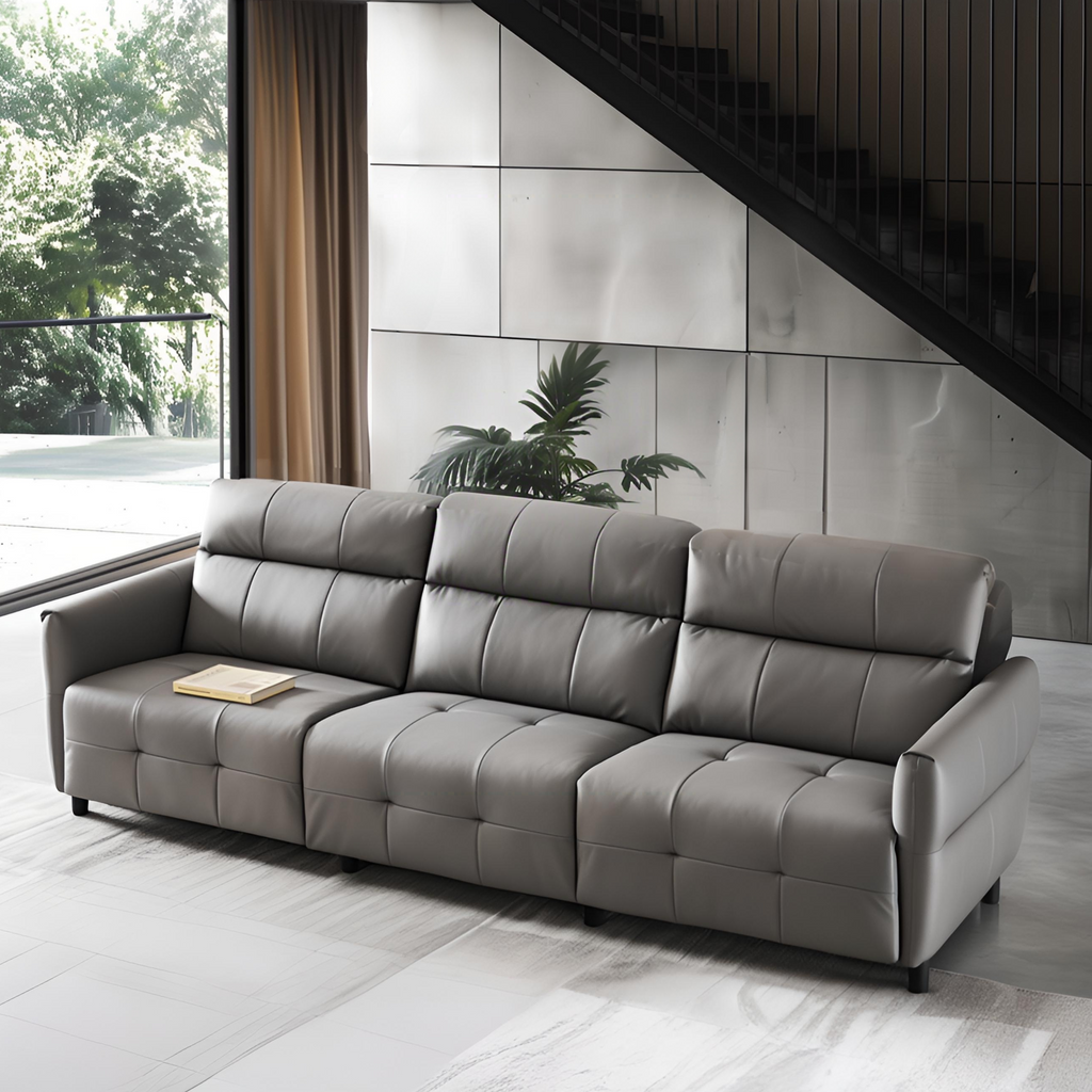 Canapé inclinable modulaire en cuir gris anthracite Lattice