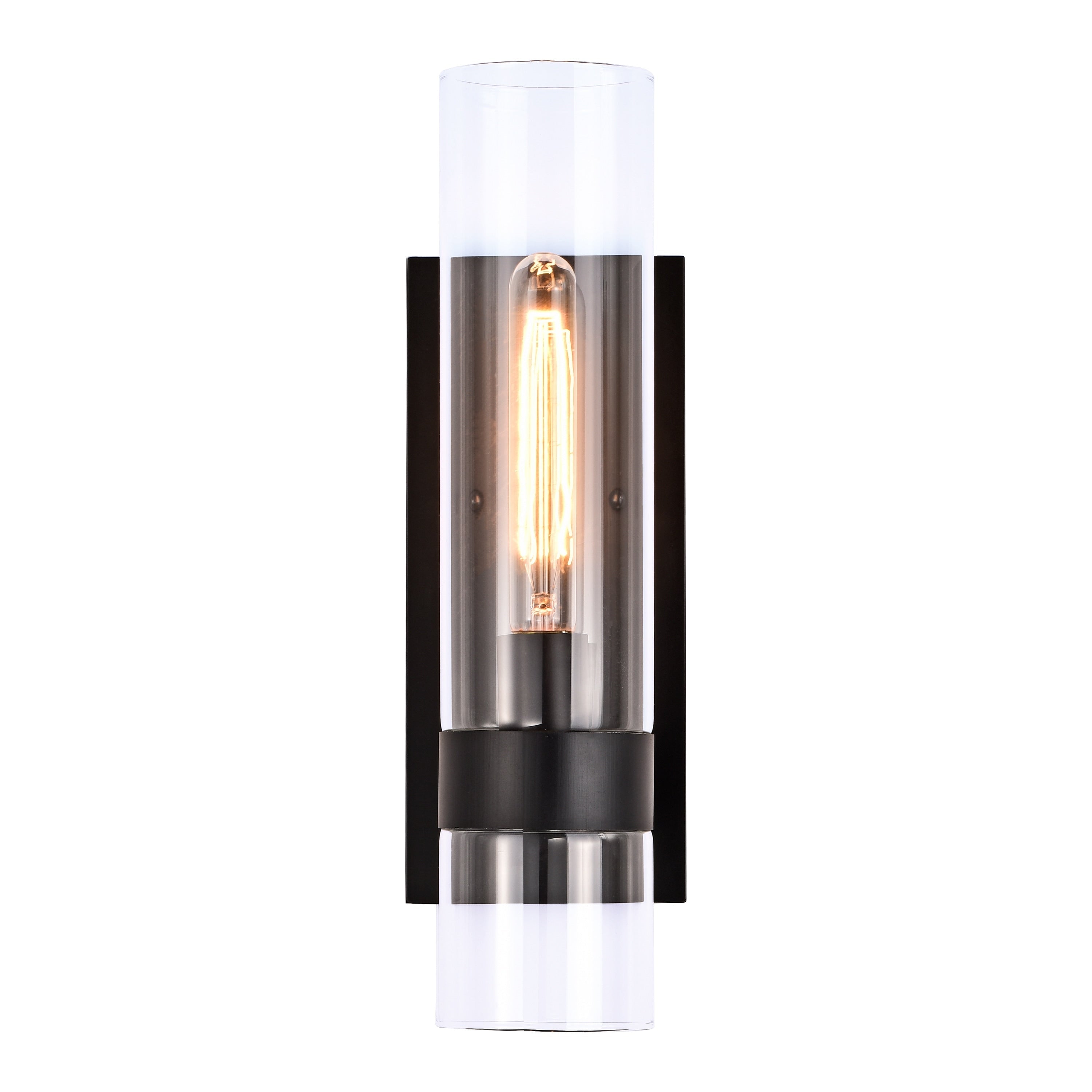 Applique murale cylindrique en verre transparent à 1 lumière