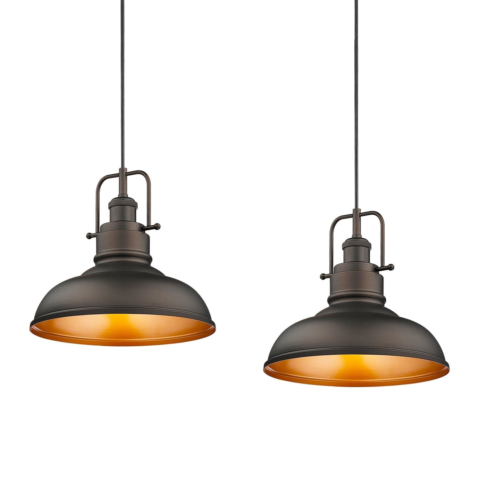 Suspension industrielle à 1 lumière, style dôme en métal, finition bronze huilé