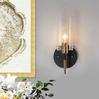 Applique murale moderne de style ferme à 1 lumière, noir et or, avec abat-jour en verre