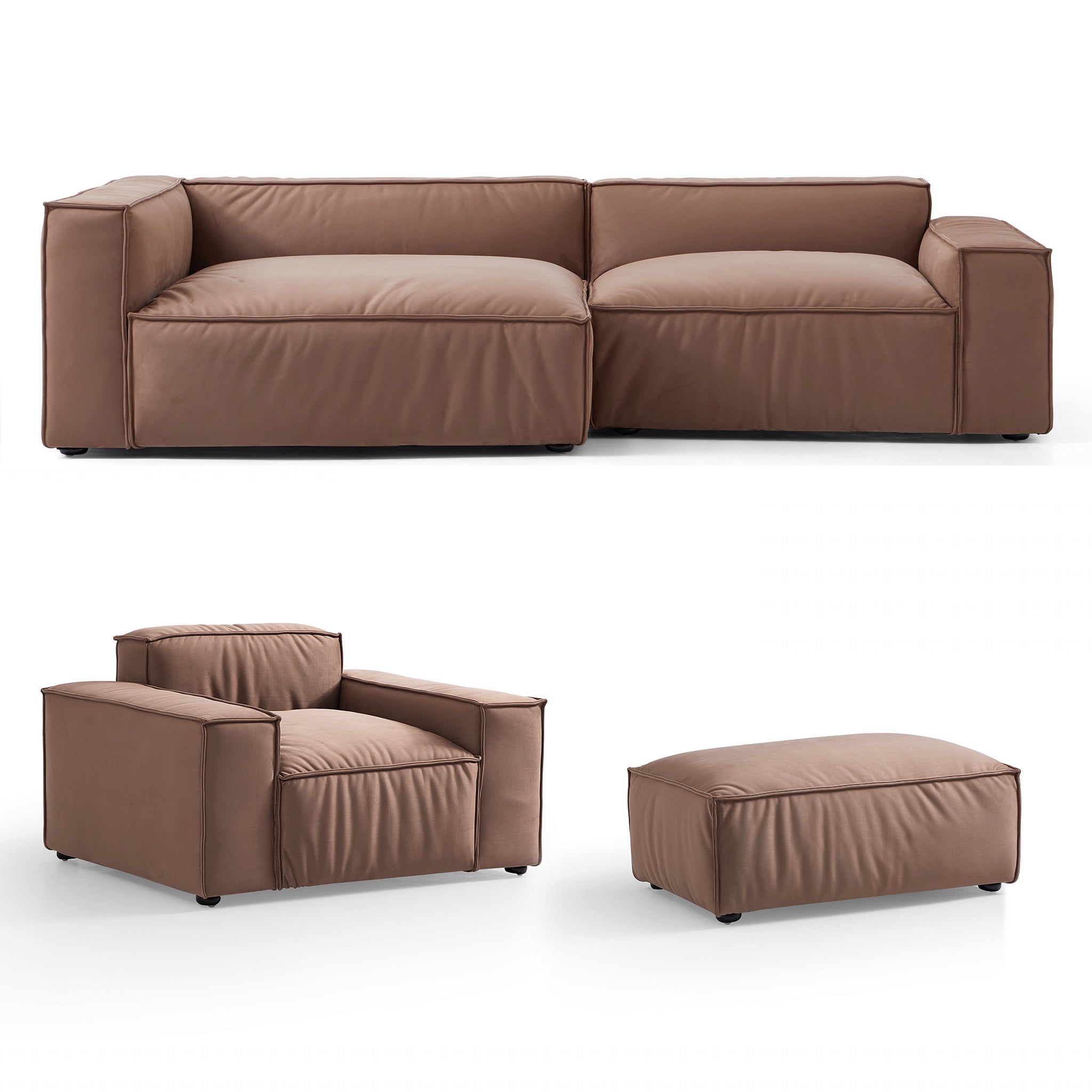Ensemble de canapés d'angle de luxe minimaliste en tissu marron