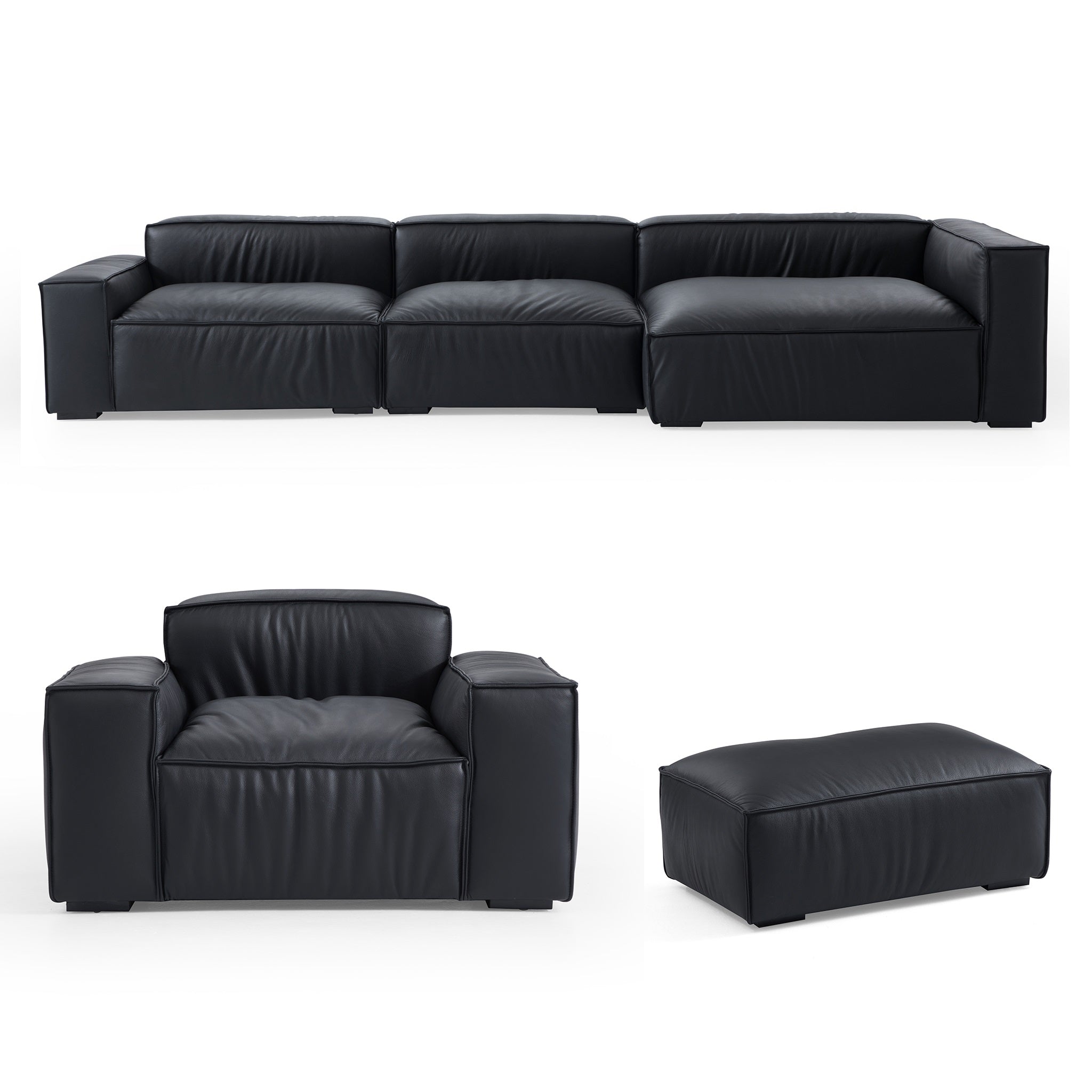 Ensemble de canapés sectionnels de luxe minimalistes en cuir noir
