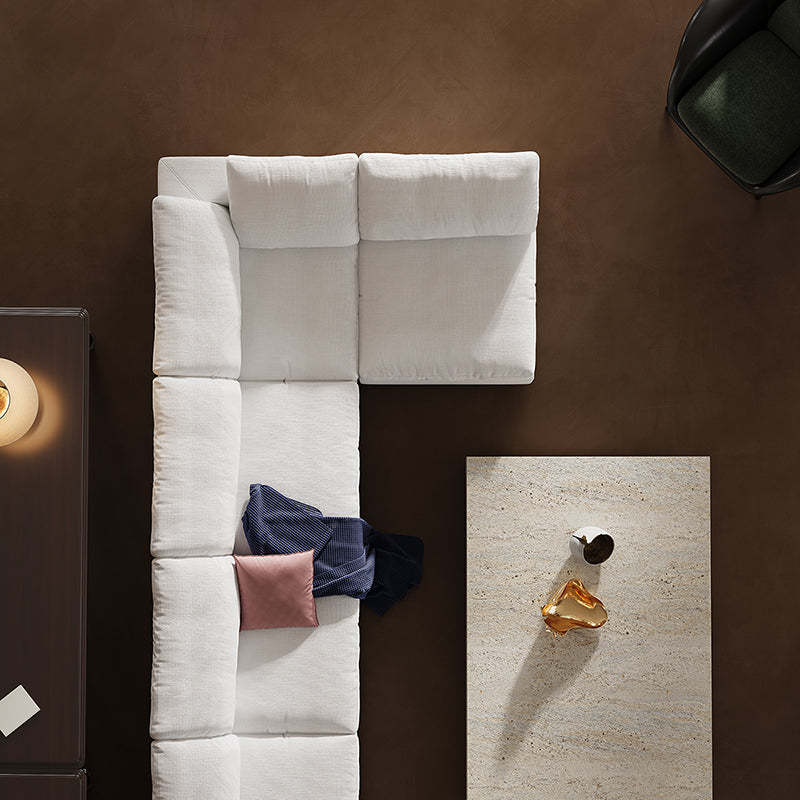 Canapé d'angle en U gris tendre Wabi-Sabi avec extrémités ouvertes