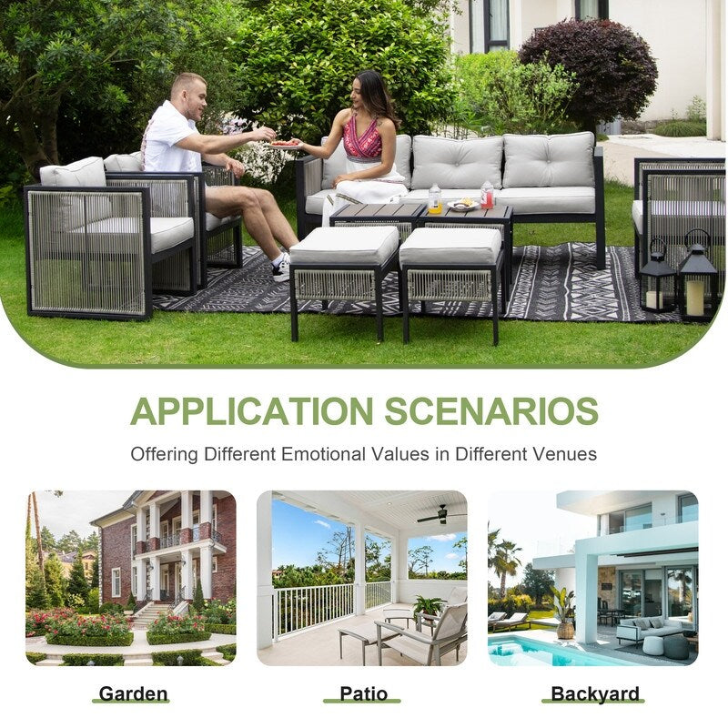 FINCATI 10 pièces Ensembles de canapés sectionnels de patio extérieur en osier de luxe moderne avec