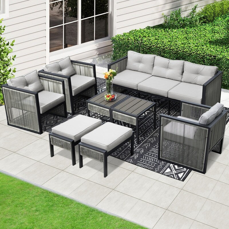FINCATI 10 pièces Ensembles de canapés sectionnels de patio extérieur en osier de luxe moderne avec