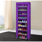 Étagère à chaussures à 10 niveaux, organiseur de rangement utilitaire avec housse anti-poussière en tissu non tissé, violet