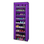 Étagère à chaussures à 10 niveaux, organiseur de rangement utilitaire avec housse anti-poussière en tissu non tissé, violet