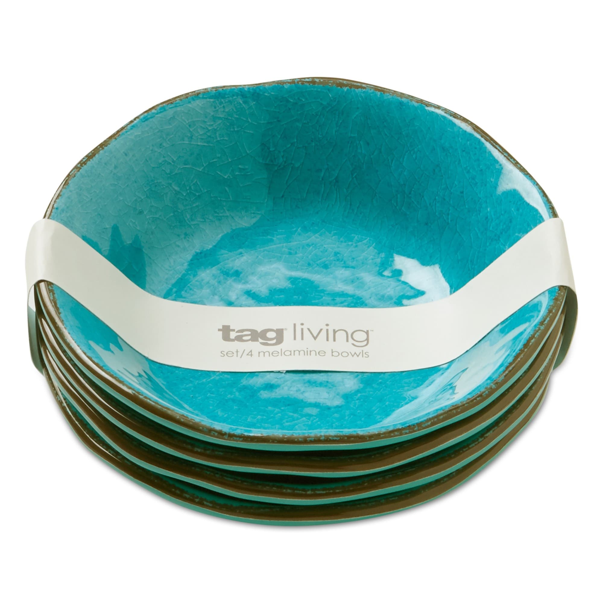 Bols de service en mélamine Veranda, 283 g, 18 cm, émaillés, bleu océan, bords ondulés, 4 pièces, lavables au lave-vaisselle, pour l'intérieur et l'extérieur