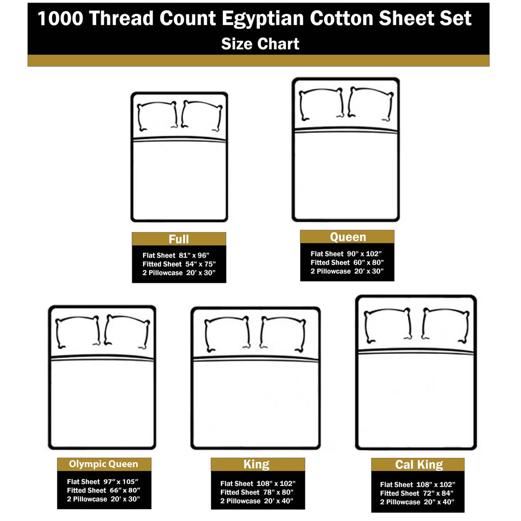 Parure de draps unie en coton égyptien de qualité supérieure 1000 fils au pouce carré