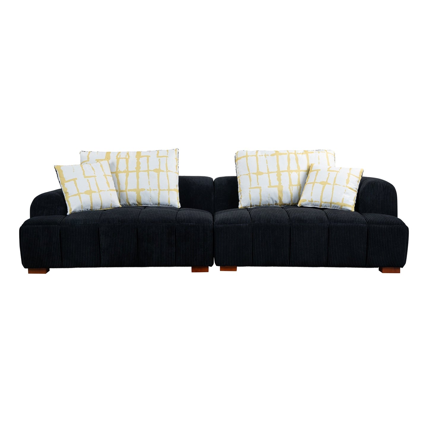 Canapé confortable en velours côtelé avec pieds et coussins en bois - 38,50 x 103,90 x 25,10