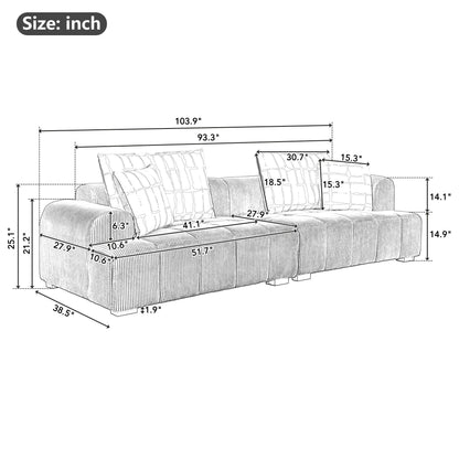 Canapé confortable en velours côtelé avec pieds et coussins en bois - 38,50 x 103,90 x 25,10