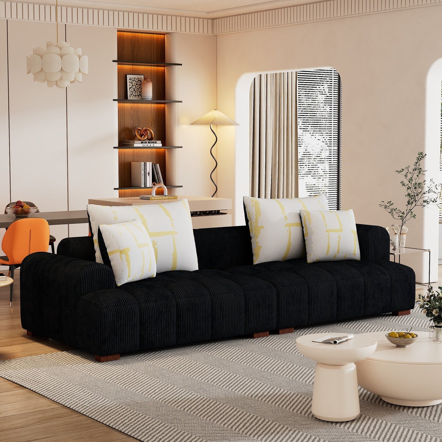 Canapé confortable en velours côtelé avec pieds et coussins en bois - 38,50 x 103,90 x 25,10