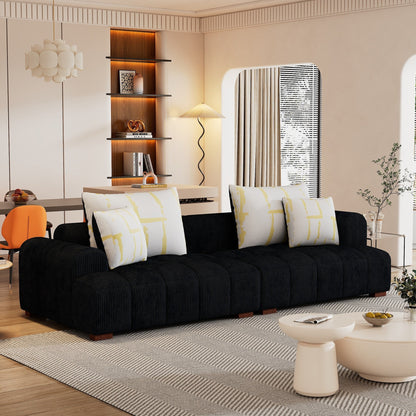 Canapé confortable en velours côtelé avec pieds et coussins en bois - 38,50 x 103,90 x 25,10