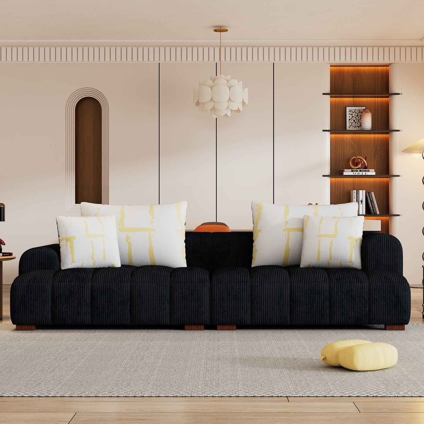 Canapé confortable en velours côtelé avec pieds et coussins en bois - 38,50 x 103,90 x 25,10