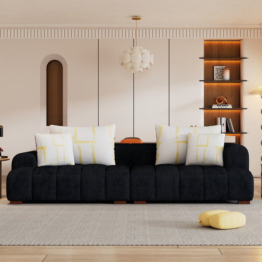 Canapé confortable en velours côtelé avec pieds et coussins en bois - 38,50 x 103,90 x 25,10