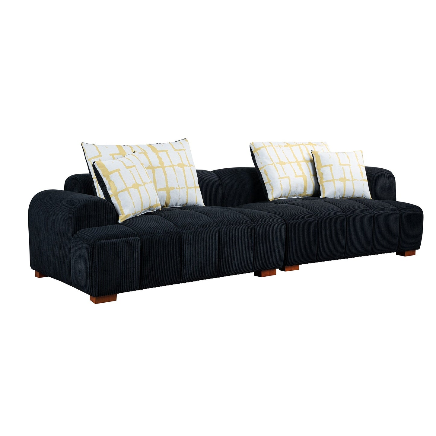 Canapé confortable en velours côtelé avec pieds et coussins en bois - 38,50 x 103,90 x 25,10