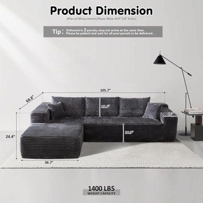 Canapé sectionnel Cloud en forme de L 104 - Canapé modulaire à assise profonde pour salon et chambre, sans assemblage