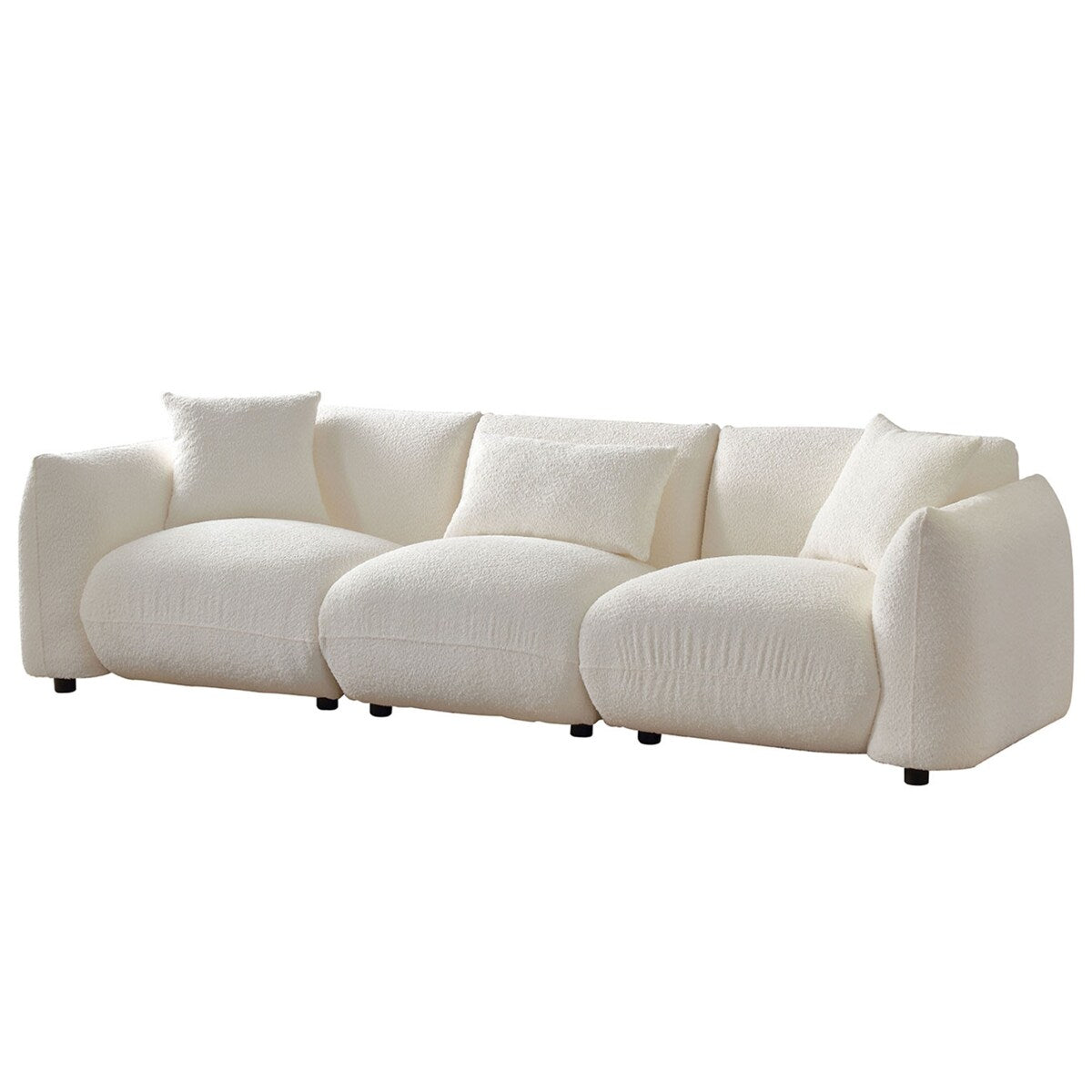 Canapé sectionnel blanc rembourré et confortable en duvet d'agneau doux avec pouf