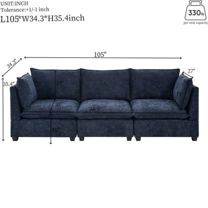 Canapé 3 places en chenille 105 avec coussins à 2 couches et mousse haute résilience