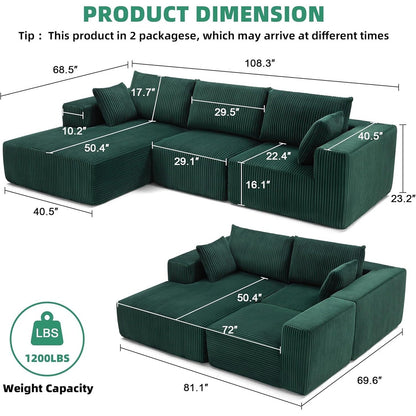 Canapé modulaire Cloud 108 - Canapé en L à assise profonde avec méridienne, canapé de salon et de chambre rembourré