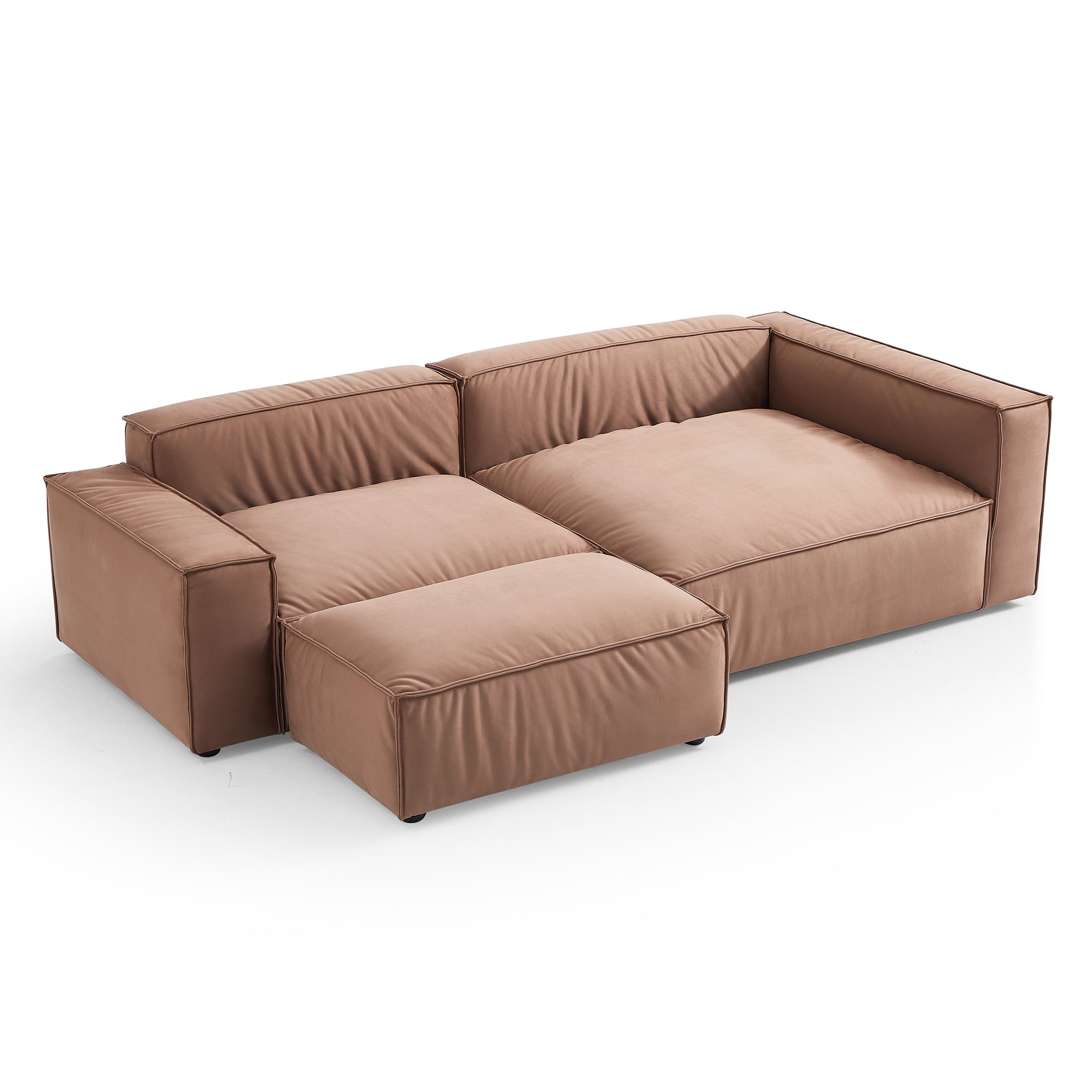 Canapé sectionnel et pouf de luxe minimaliste en tissu marron