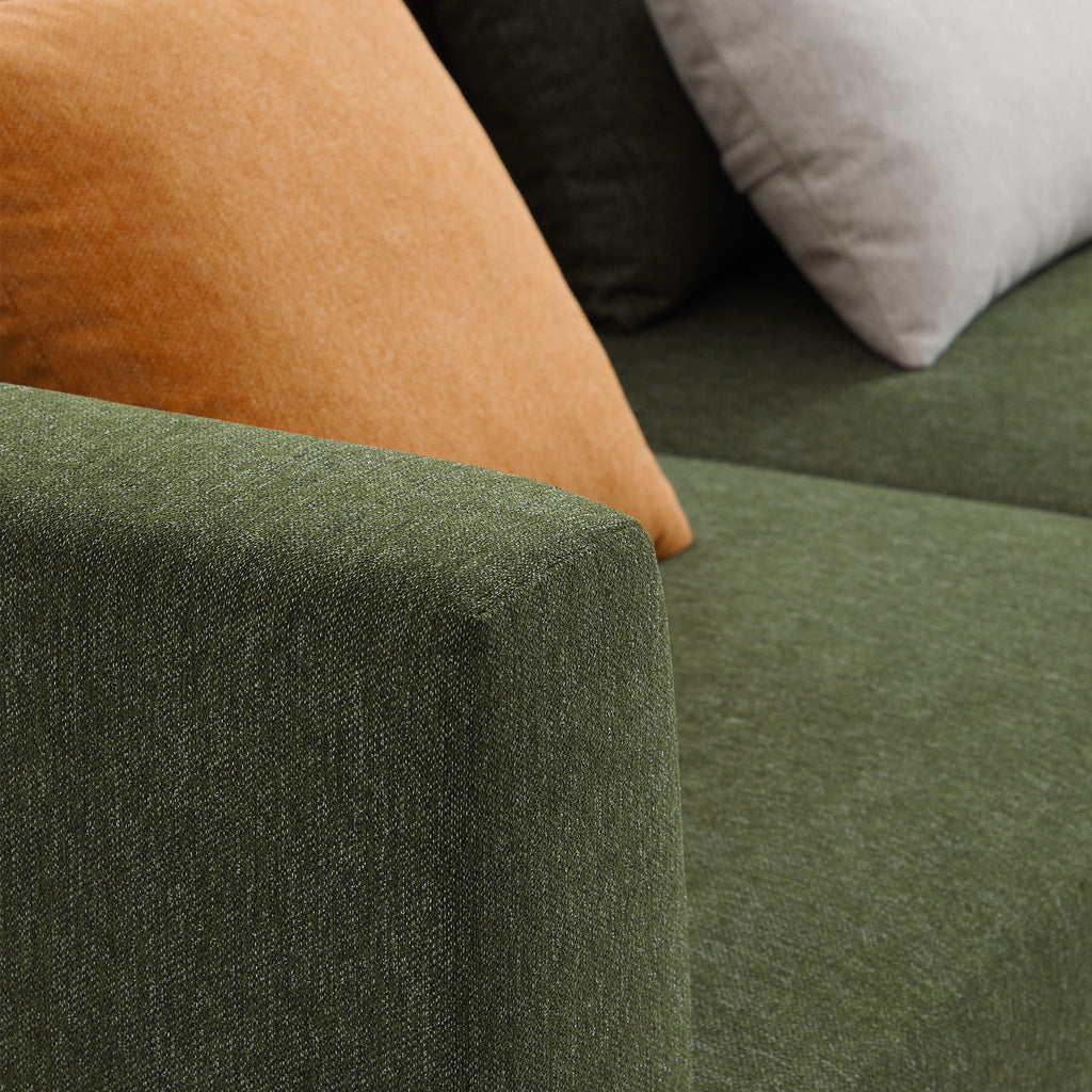 Canapé sectionnel en tissu vert Jungle en forme de L avec méridienne