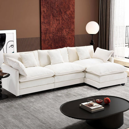Canapé sectionnel Cloud en L avec pouf - Canapé 4 places en chenille pour salon