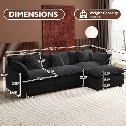 Canapé sectionnel Cloud en L avec pouf - Canapé 4 places en chenille pour salon