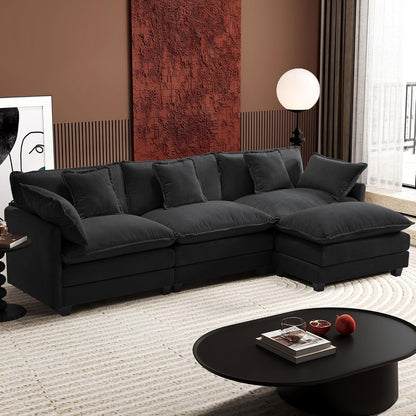 Canapé sectionnel Cloud en L avec pouf - Canapé 4 places en chenille pour salon