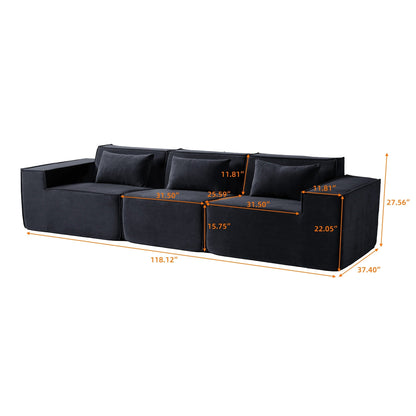 Canapé modulable 3 places en velours côtelé avec housse amovible et 3 coussins