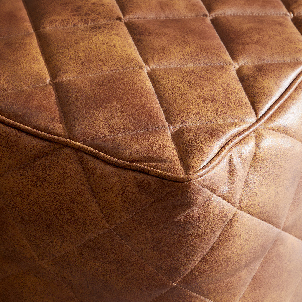Waffle Tan Leathaire Square Pouf