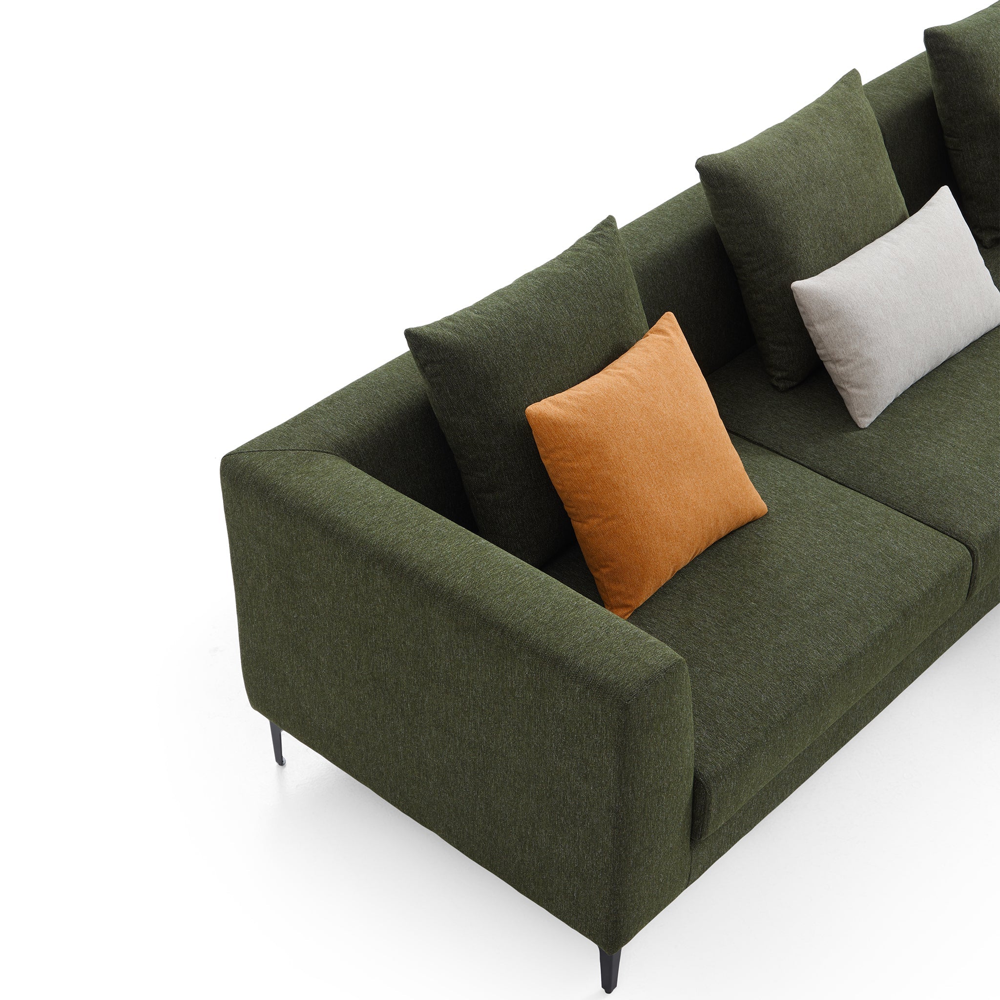 Canapé sectionnel en tissu vert Jungle en forme de L avec méridienne