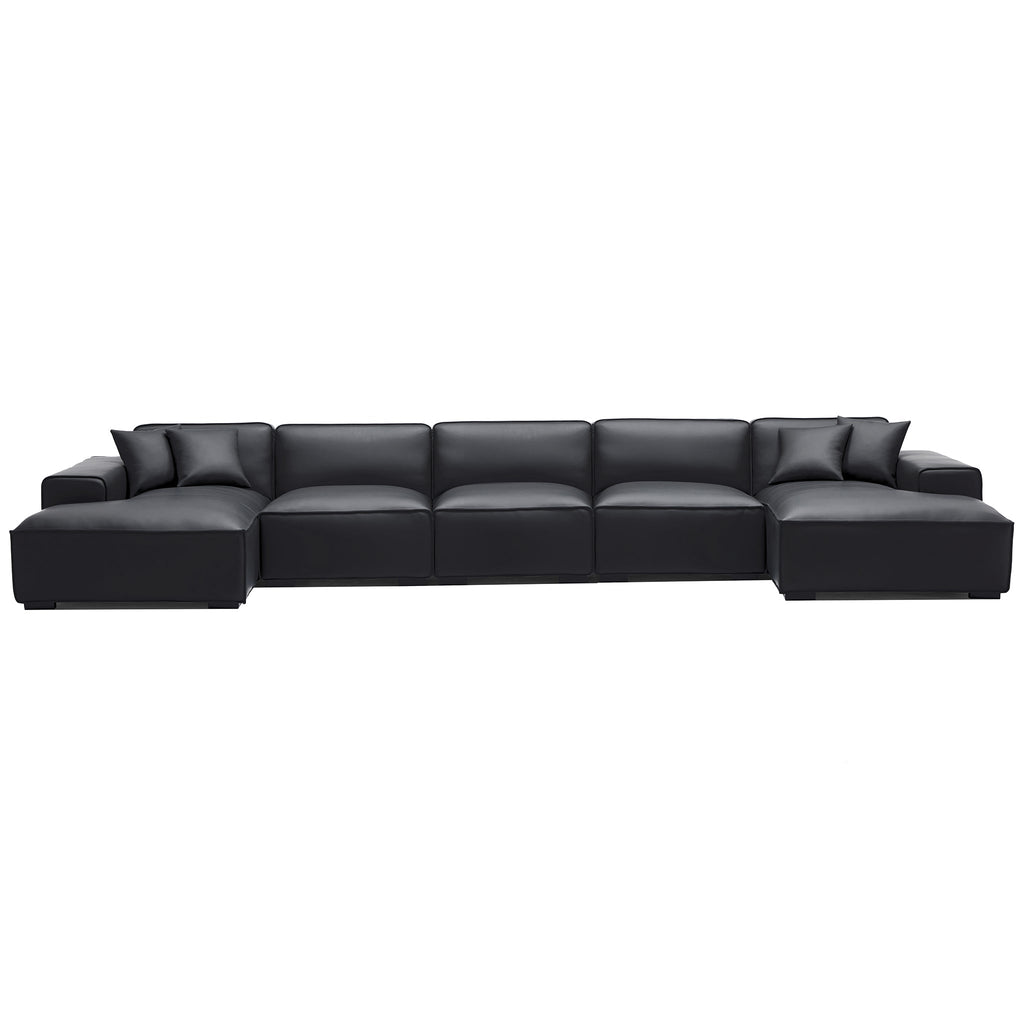 Domus Modular Brown Leather Double Chaise Sectional