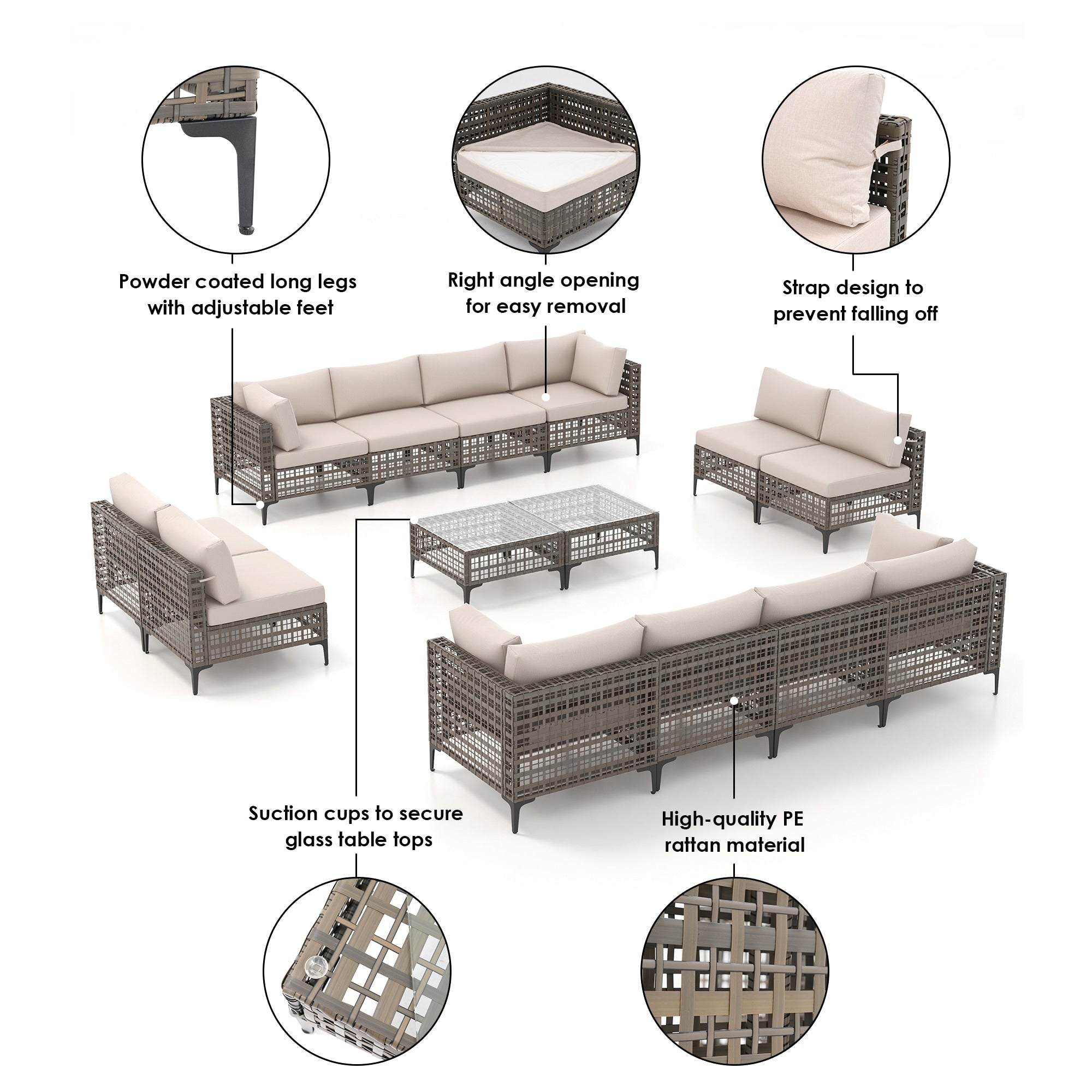 Ensemble de sièges d'extérieur sectionnels Patip avec coussins