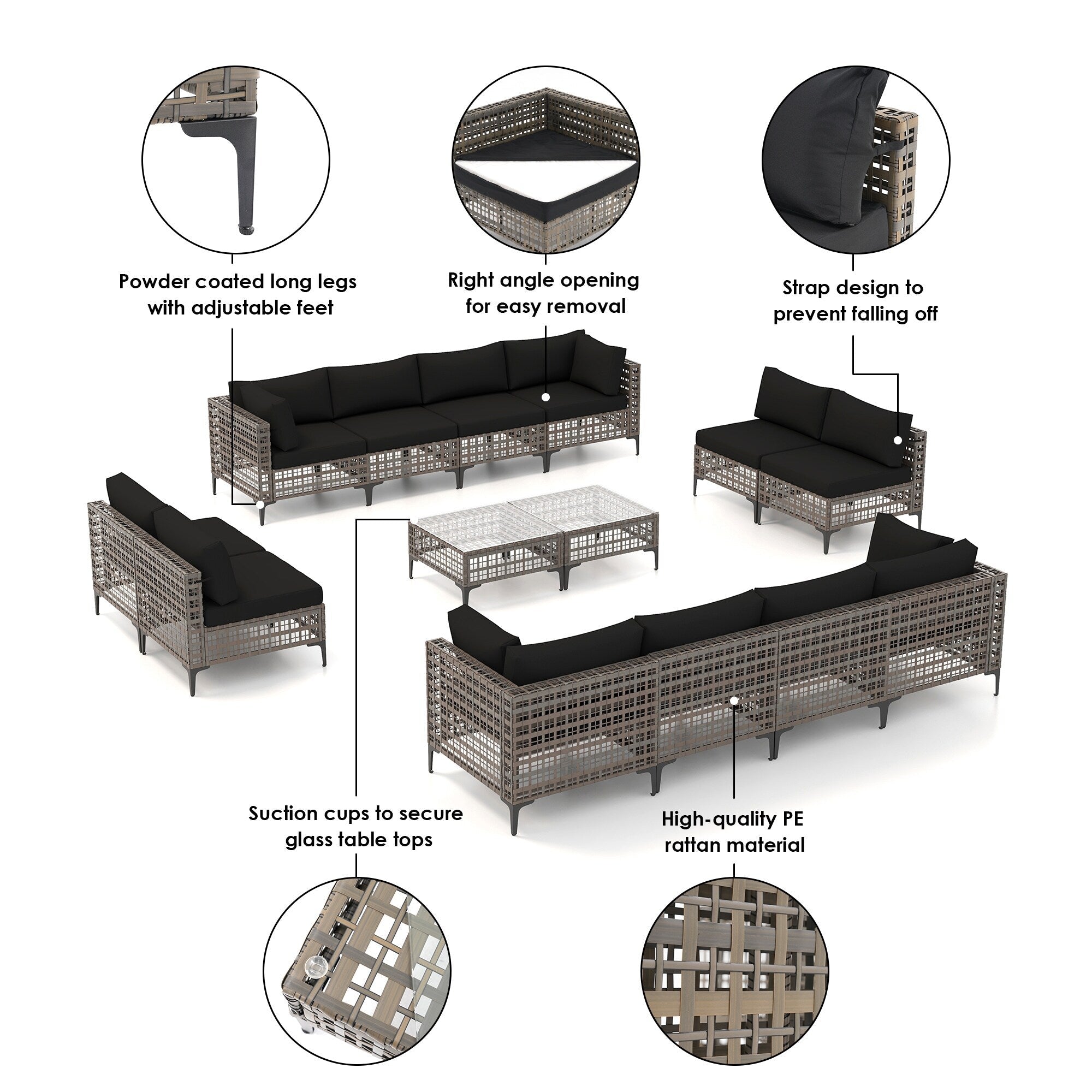 Ensemble de sièges d'extérieur sectionnels Patip avec coussins