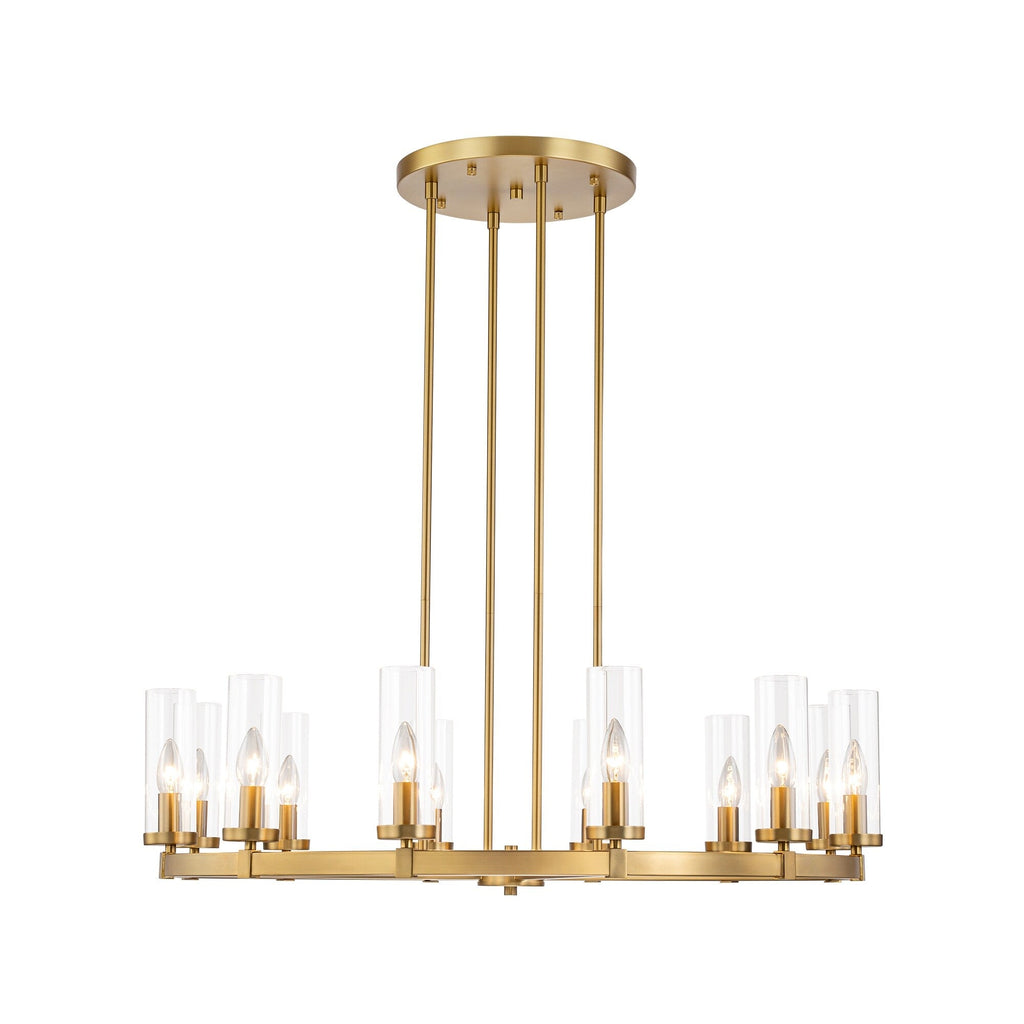 Lustre à 12 lumières en forme de roue de chariot en verre transparent, style moderne du milieu du siècle, grand modèle doré/noir