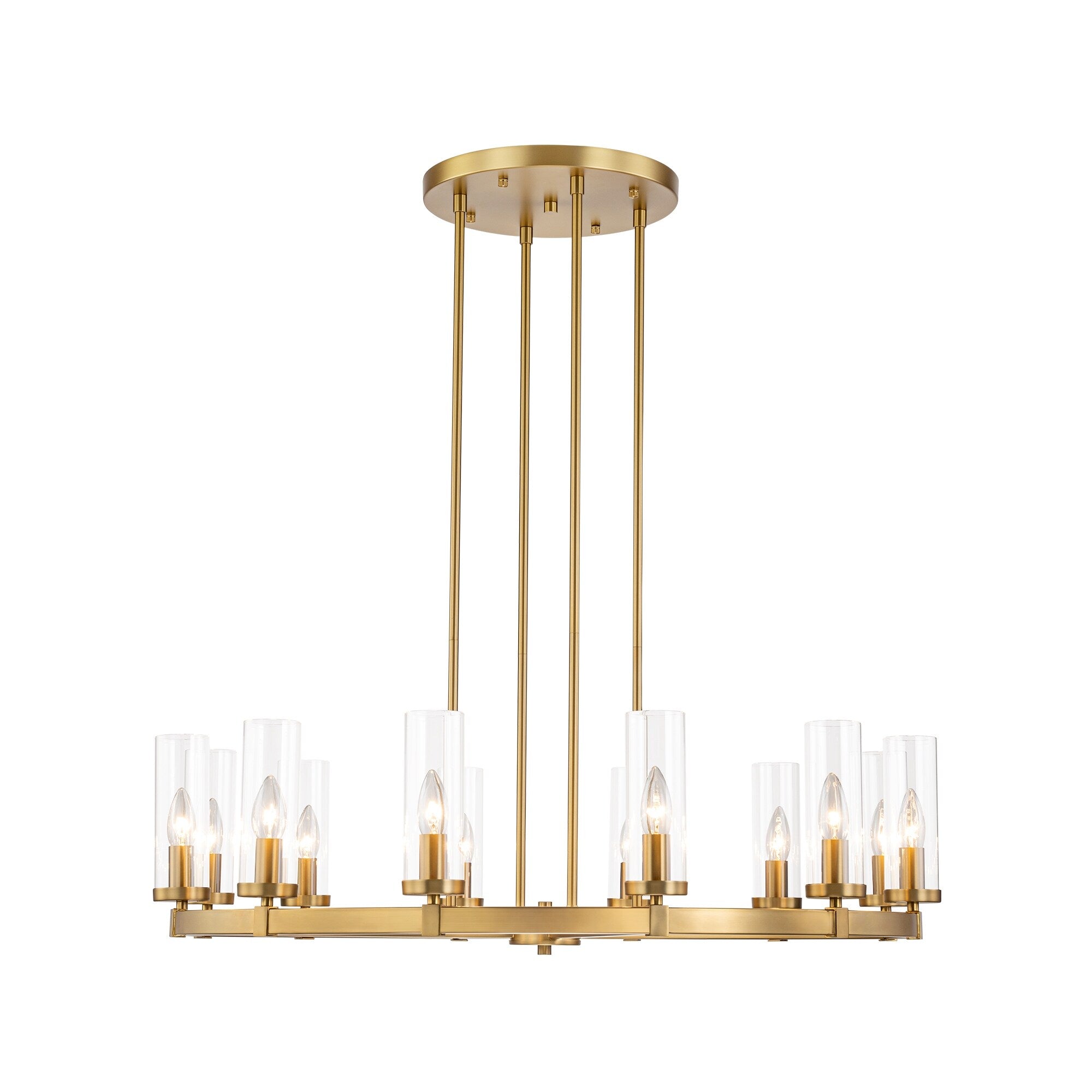 Lustre à 12 lumières en forme de roue de chariot en verre transparent, style moderne du milieu du siècle, grand modèle doré/noir
