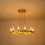 Lustre à 12 lumières en forme de roue de chariot en verre transparent, style moderne du milieu du siècle, grand modèle doré/noir